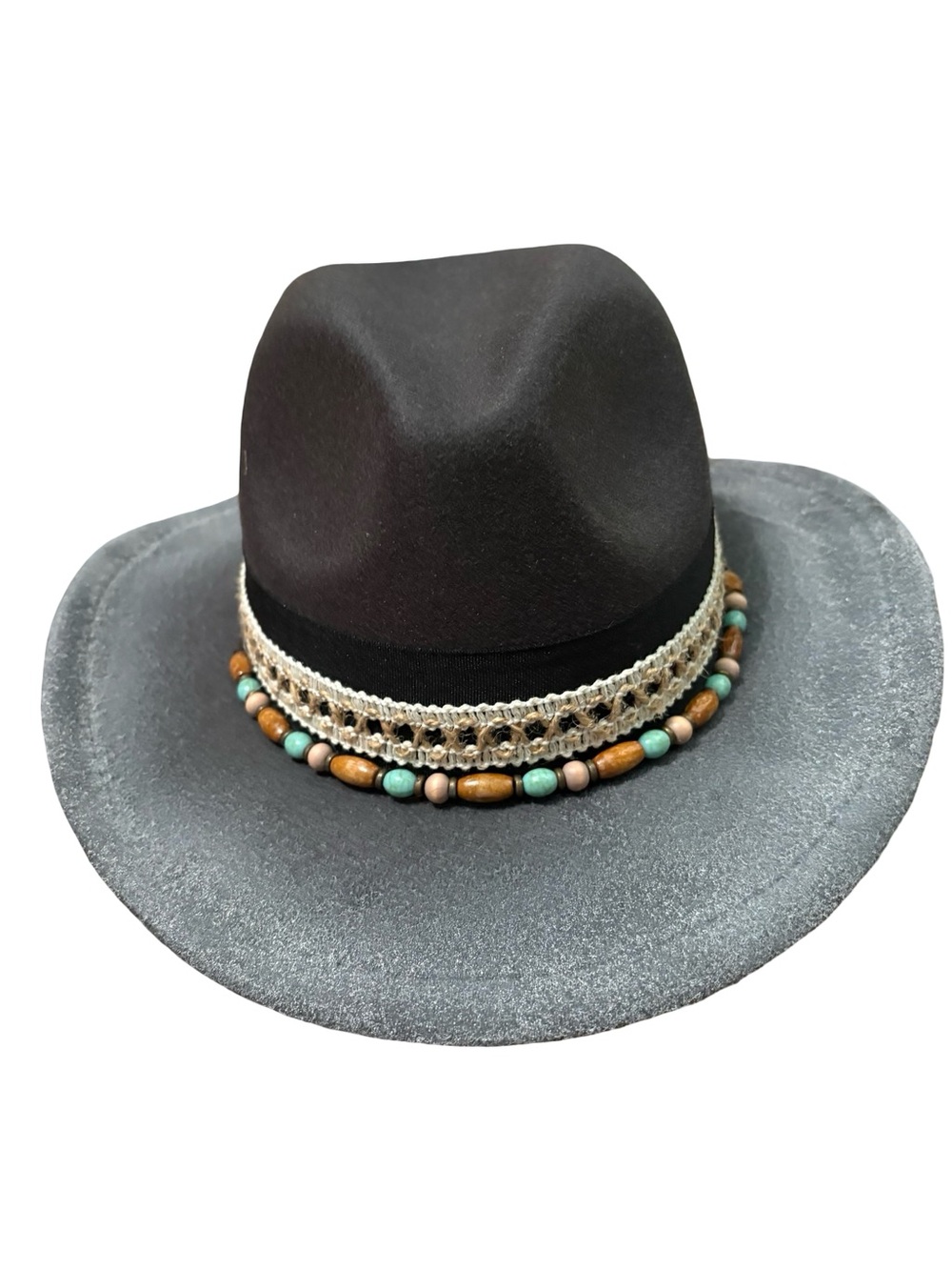 Women's Grey Felt Rancher Hat with Beaded Trim